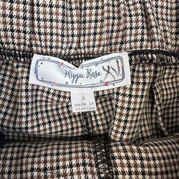 Hippie Rose Trouser Pants Brown Black Plaid Womens S High-Rise Wide Leg Pleated - Picture 7 of 13